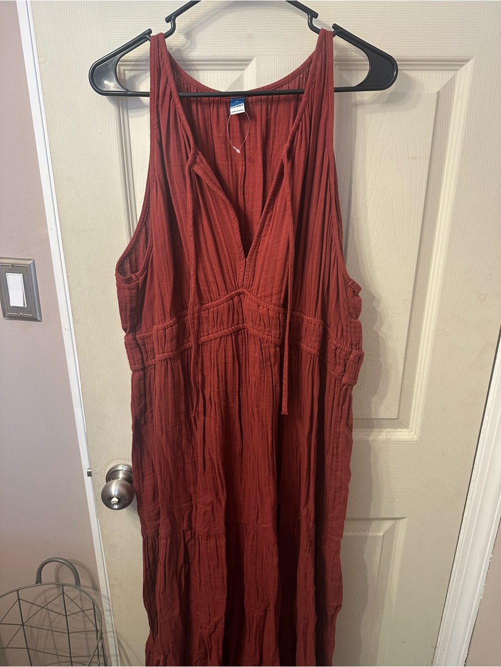 Old Navy Maroon Crinkle Gauze Fit & Flare Maxi Dress - XL